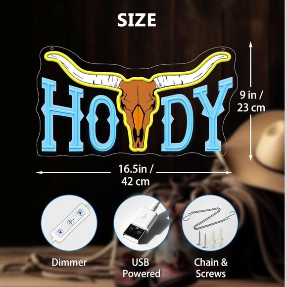HOWDY TEXAS LONGHORN NEON LED SIGN - Picture 2 of 4
